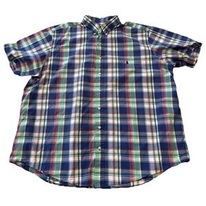 Ralph Lauren Mens 2XB Madras Blue Green Plaid Short Sleeve Button Down Dadcore
